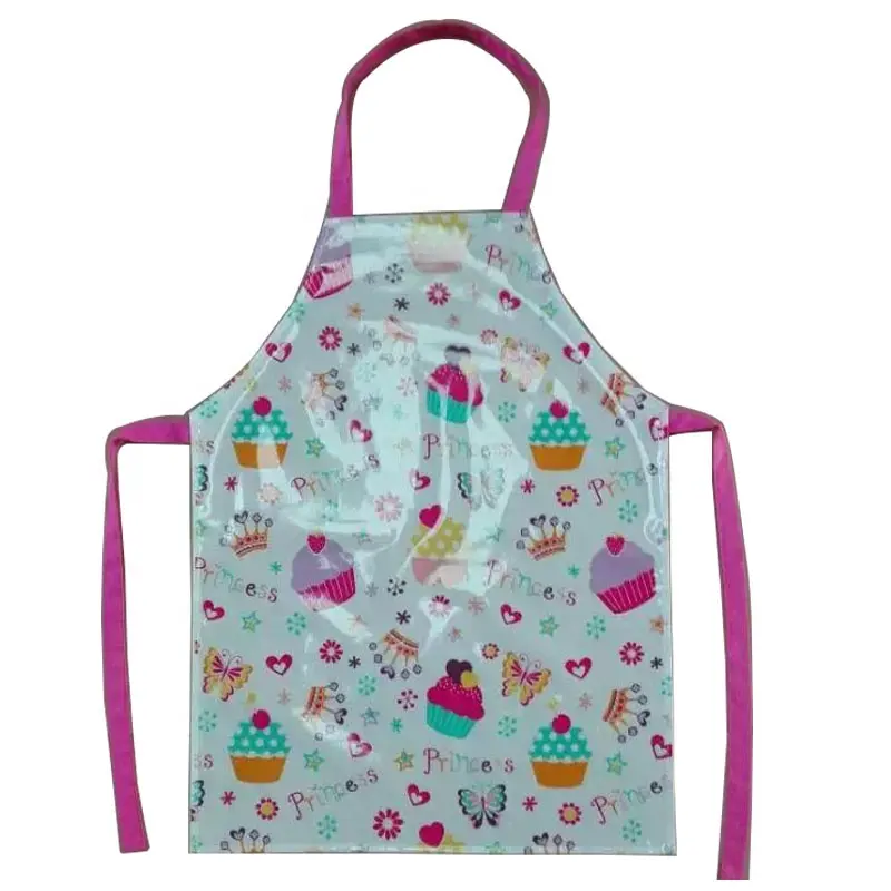 Delantal de algodón y poliéster para niños, personalizado, impermeable, encantador, con flores, revestimiento de PE y pvc