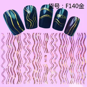 F140-142 4 Warna Garis Bergelombang Garis Rusak Nail Art Decals 3D Manicure Applique Stiker Kuku untuk Dekorasi Kuku