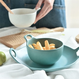 Occidentale personalizzato opaca glazd divertente chip e dip ciotole di cereali per la <span class=keywords><strong>colazione</strong></span> di ceramica ciotola con maniglia - Product Image 4