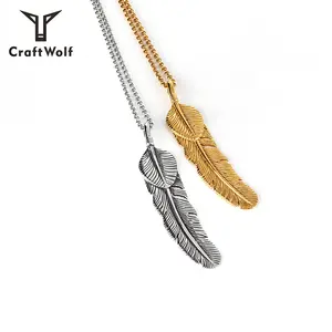 Craft Wolf Fashion Jewellery 2019 Stainless Steel Feather Pendant Necklace