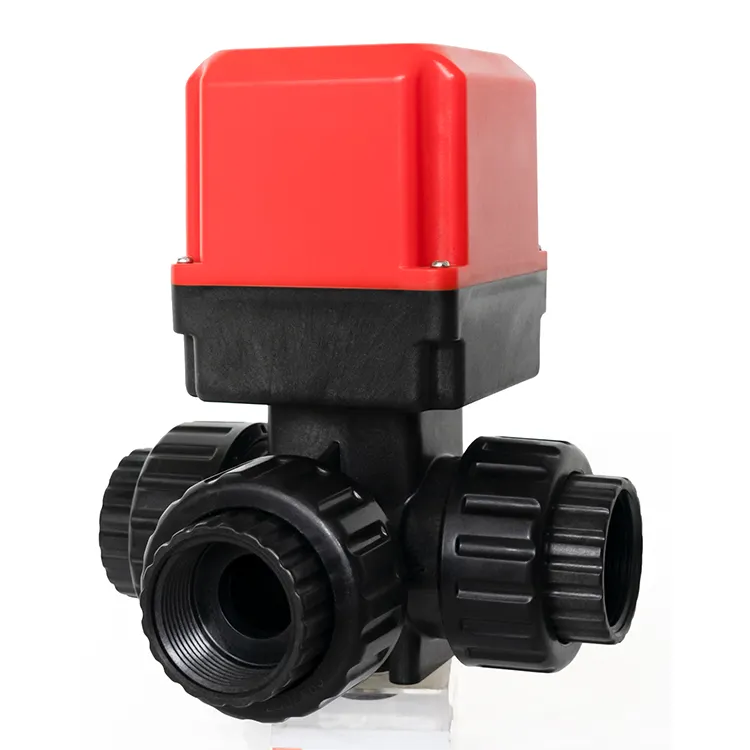 Shipping Free DC24V AC220V DN25-50 3-Way Valve Electric Auto Three-weg PVC PPO Three Way Ball Valve arbeitet Stop Cock Elbow