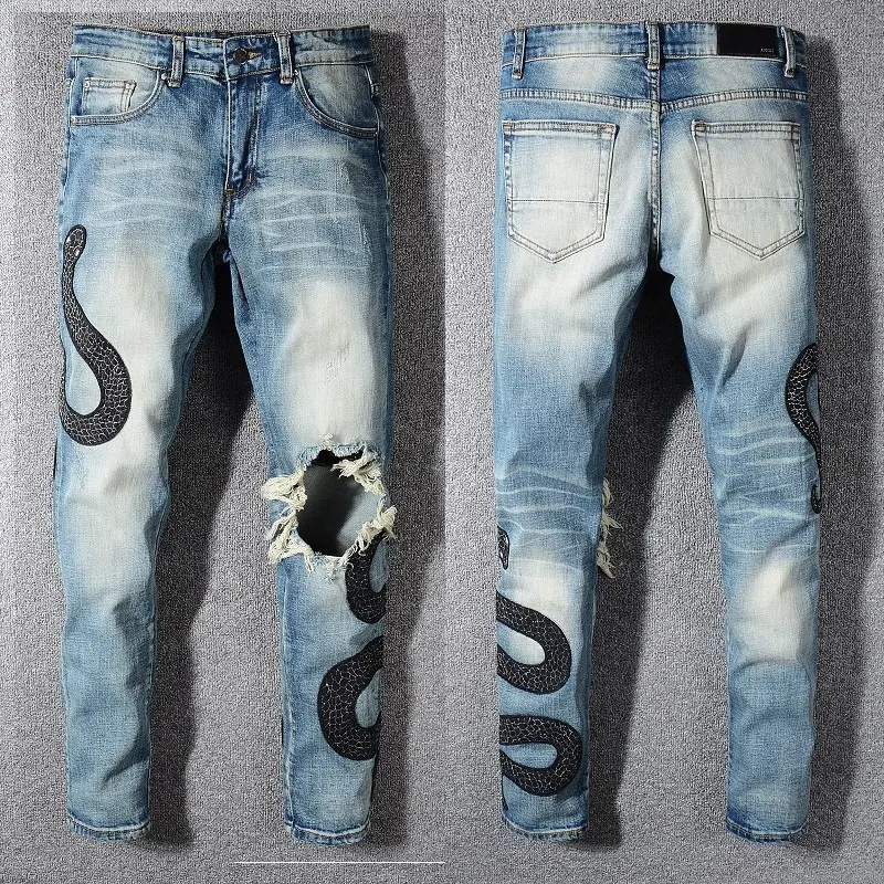 Oem Fog Skinny Ripped Rips Blauw Bleekmiddel Beschadigd Jeans