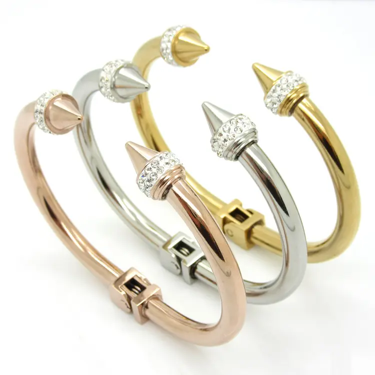High Quality Gold Colour Women Cuff Nail Screw Diamond Bangle Stainless Steel Jewelry Brand Bangle For Women And Man