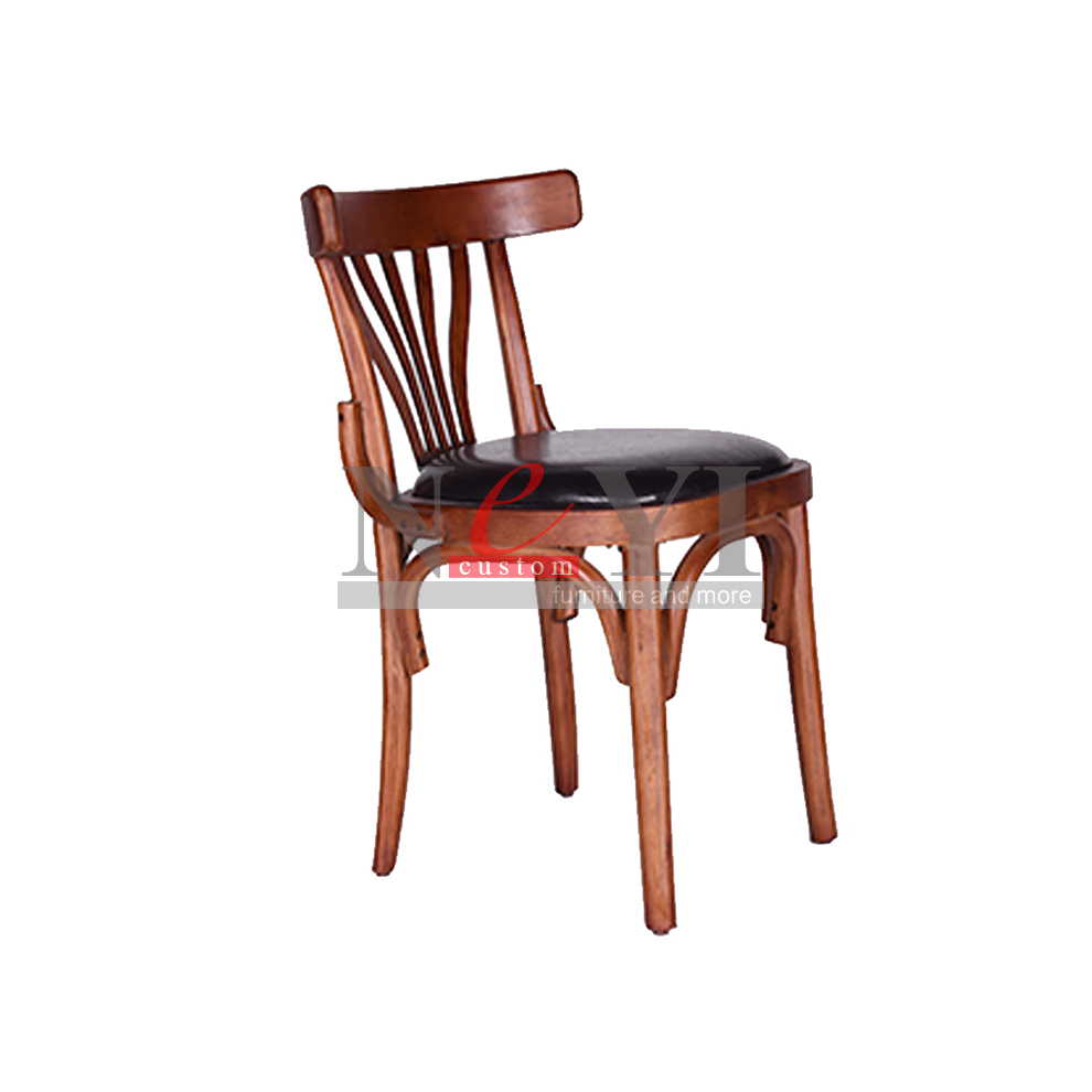 CY191 Antique Vintage Diner Room Restaurant Sillas De Madera Leather Solid Wood Legs Dining Chair