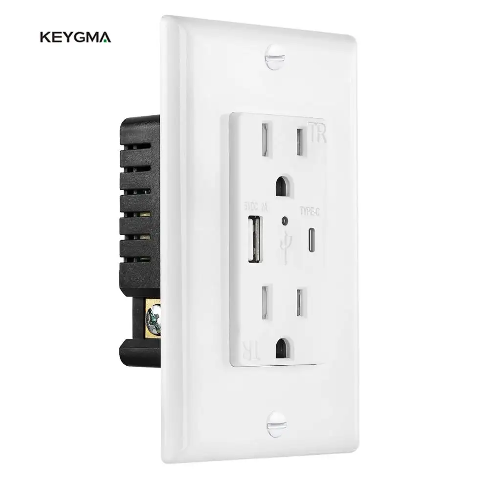 Keygma Wall USB Outlet Type C Fast Charging Socket With US Standard