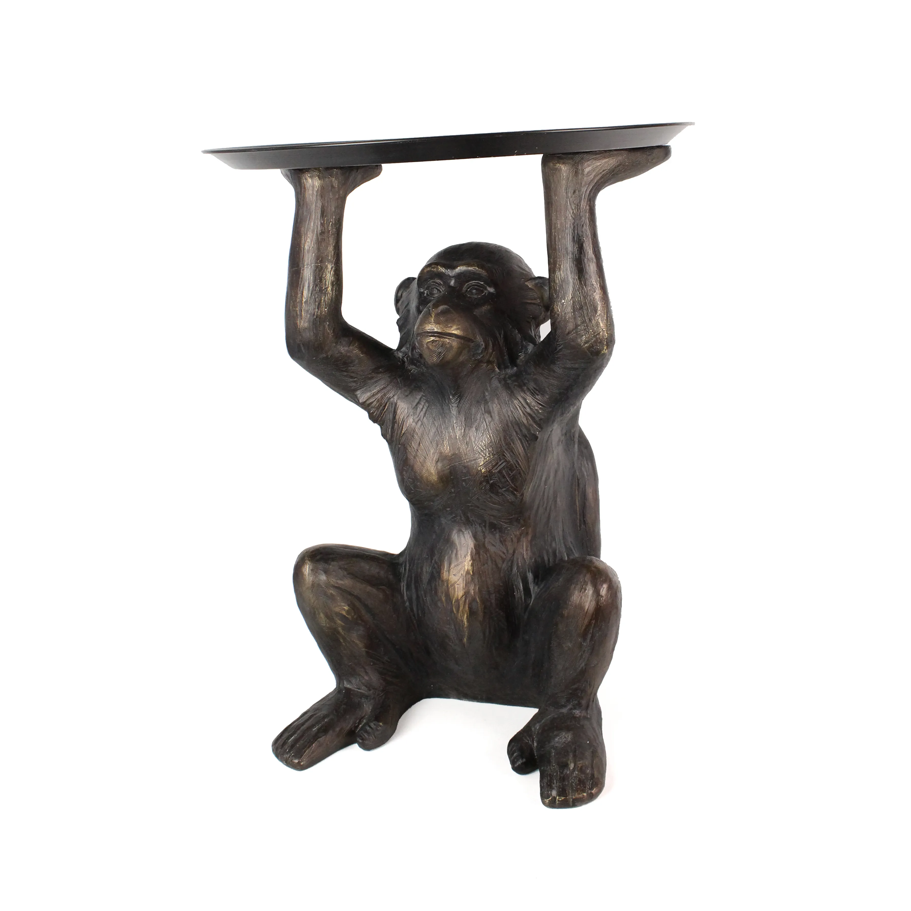 Resin Animal Monkey Hold Metal Tray Sculpture Garden Home Decor Crafts