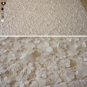 Tecidos de renda de tule branco 3d flores bordados design de renda francês difl0691