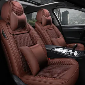 Universal 9PCS Set Cushion Ice Silk Full Luxury Pu Leather Car Seat Cover
