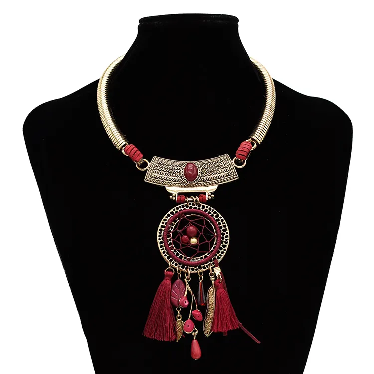Turkish jewelry Bohemian Link Chain Fringe Tassel Dream catcher Pendant Necklace