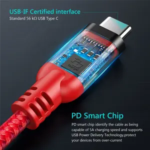 Usb To Nylon Braided USB 3.1 USB C To Type C PD 5A 10GB Gen 2 Fast Charging Usb 3.2 20Gb/s Thunderbolt 3 Cable For Macbook Laptop