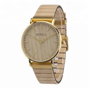 Jam tangan pasangan kayu Analog mewah Logo kustom Bewell 2023 jam tangan pria dan wanita grosir jam tangan kayu pria