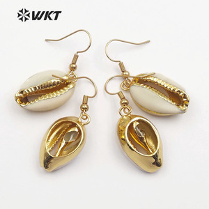 WT-E163 All'ingrosso Genuino piccolo ciprea <span class=keywords><strong>orecchini</strong></span> con 24 k placcato <span class=keywords><strong>oro</strong></span> reale, moda bella calda ciprea <span class=keywords><strong>orecchini</strong></span> - Product Image 2