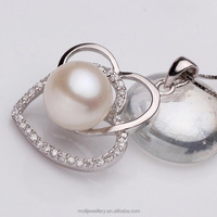 Dubbel Hart Ontwerp 8-9Mm Knoop Witte Parel Hanger Sieraden Voor Valentin Dag Cadeau