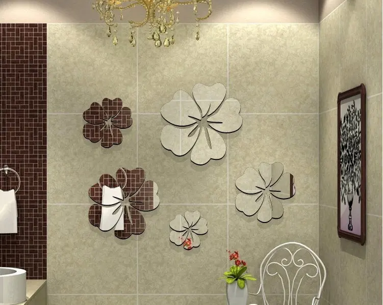 Preciser 2019 Modern Flower Acrylic 3D DIY Mirror Wall Stickers For Bedroom