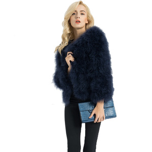 Veste en fourrure véritable de haute qualité manteau de fourrure <span class=keywords><strong>noir</strong></span> d'autruche d'hiver chaud pour les femmes - Product Image 3