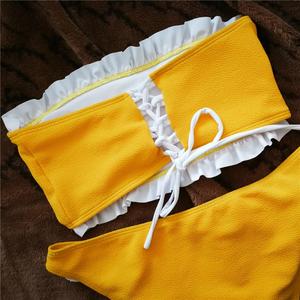 Tweedelige Set Vrouwen Geel Wit Kant Badpakken Bikini Badpak Badmode Beachwear - Product Image 5