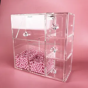 stylish clear acrylic make up brush holder box with pearls