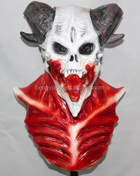 Topeng Tengkorak Lateks Goatman Horor Mewah untuk Pesta Halloween dan Karnaval