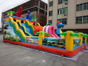 Bán Giá Rẻ Khủng Long Rừng Nhiệt Đới Hai Làn Trượt Bơm Hơi Khô/Thế Giới Khủng Long <span class=keywords><strong>Inflatable</strong></span> Bouncy Castle Trượt/Khủng Long Trượt - Product Image 6
