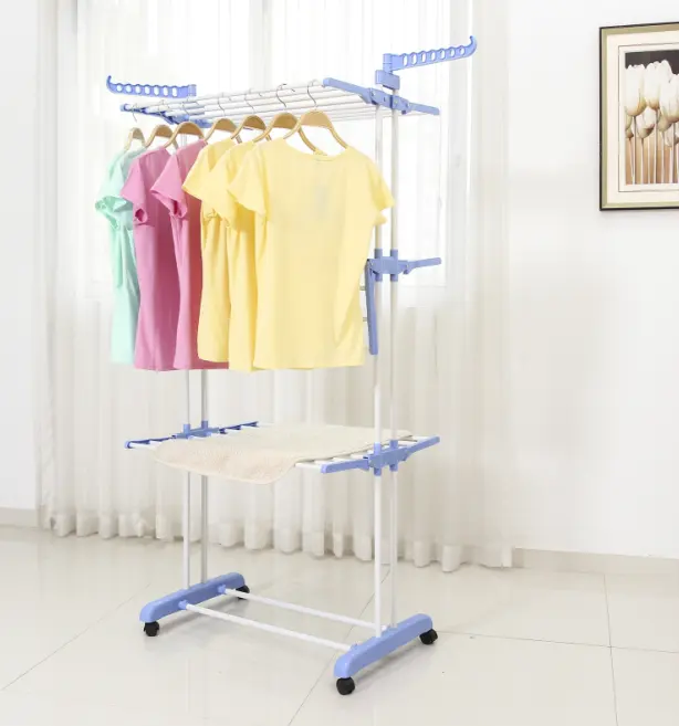 Amazon hot sell 3 tier cloth hanger rack laundry racks for cloth hanging garment movable metal cloth rack