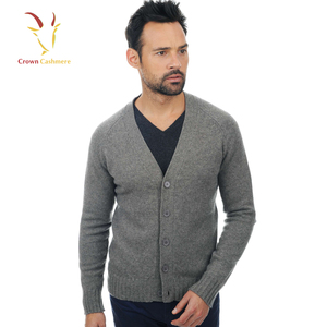 V Neck <strong>Men</strong> <strong>Cardigan</strong> Sweater Cashmere Knitted <strong>Cardigan</strong> With Elbow Patch - Product Image 3
