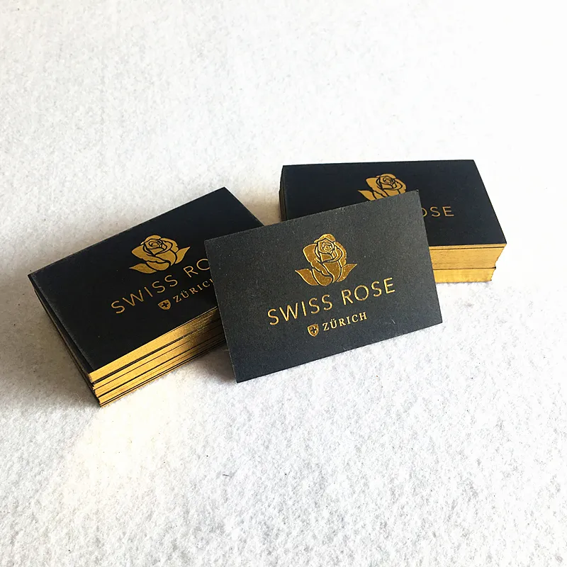 Elegant wholesale Custom Name card Gold Edge Side Embossed Hot Foil Stamped Business Card