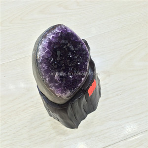 Piedra <span class=keywords><strong>Natural</strong></span> Amethyst, geoda pequeña de Perú, adornos de cristal en forma de racimo a la venta - Product Image 6