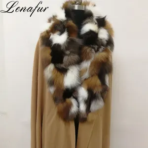 7 couleurs D'hiver Long Custom Made Réel Fox Fur Trim Moutons Cachemire Laine De Fourrure Châles Ponchos Capes