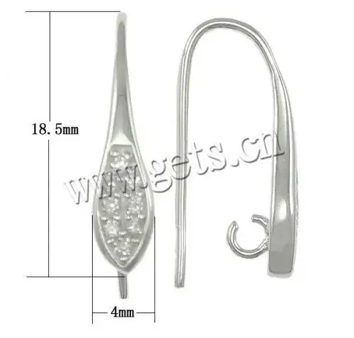 Ganchos para pendientes de plata de ley 925 para mujer, con zirconia cúbica, 18,5x4mm, 1mm, agujero: 2mm, 683243