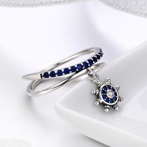 BAGREER-anillo de plata de ley 925 SCR280 con diseño de ancla, joyería personalizada con diseño de ancla doble, con gema azul, para mujeres - Product Image 4