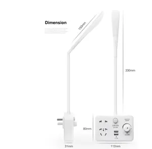 2019 Baru Kedatangan Fleksibel Lampu Meja dengan Power Strip Membaca Belajar Samping Tempat Tidur Malam Lampu USB Rechargeable