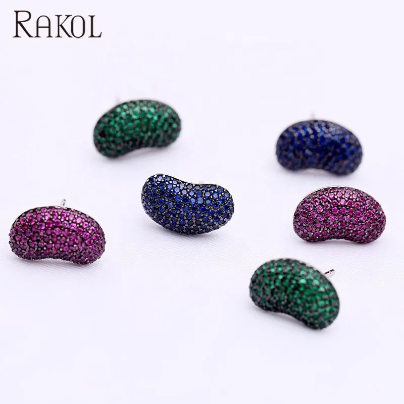 Rakol ZE1418 패션 간단한 사랑스러운 다채로운 장미 사탕 콩 포장 지르콘 스터드 귀걸이