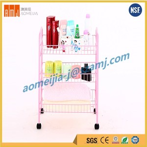 Poudre enduit <span class=keywords><strong>rose</strong></span> couleur quatre roues mobile simple fil panier étagère chariot - Product Image 1