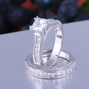 스파클링 숙녀 실버 패션 반지 포장 솔리테어 신부 세트 스털링 실버 - Product Image 4