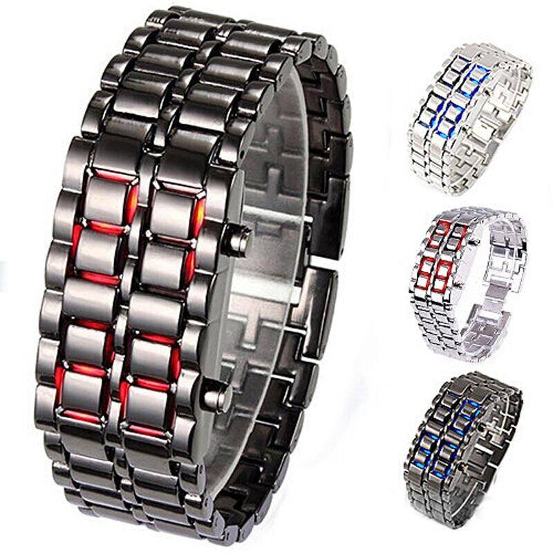 Montre de samouraï en fer de lave, 2 pièces, montre classique à LED, tendance, pour hommes et femmes