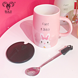 <span class=keywords><strong>Tasse</strong></span> à café en céramique avec couvercle et cuillère, pour le café, inspirée de la bande dessinée, chien, chat, <span class=keywords><strong>lapin</strong></span> - Product Image 5