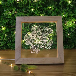 Hot Sale Benutzer definierte elektrische Geschenk Blume Acryl Schreibtisch lampe Holz LED-Rahmen 5V USB Charge Nachtlicht