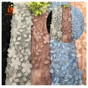 3d flower indian mesh embroidery fabric gorgeous tulle guipure lace fabric embroidery,bridal fabric luxury embroidery