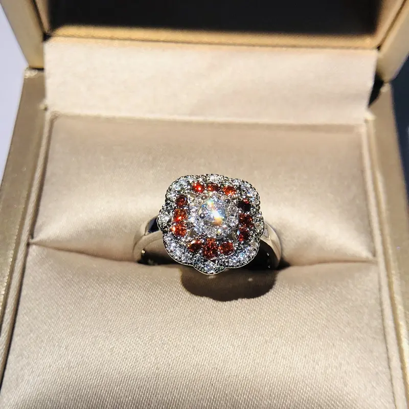 Bague de fiançailles rouge en pierre CZ pour femmes, anneau de mariage, de fiançailles, couleur argent, Vintage, pour fête de mariage, nouvelle collection