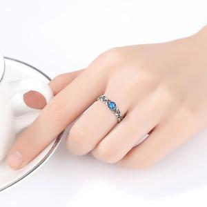 CZCITY retrò <span class=keywords><strong>925</strong></span> aperto a forma di foglia anello gioielli in <span class=keywords><strong>argento</strong></span> Sterling una dimensione Design ragazza anello nero per donna - Product Image 3