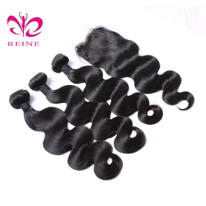 Mèches naturelles brésiliennes non traités — ali queen, Body Wave, cheveux vierges bruts, 3 lots avec Closure, vente en gros