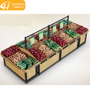 Estante personalizable para exhibición de frutas y verduras, estante de madera de buena calidad para supermercado