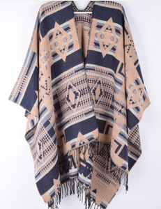 Châle-<span class=keywords><strong>poncho</strong></span> chaud en acrylique tissé à carreaux vert armée de haute qualité pour femme – Collection Hiver Tendance - Product Image 4