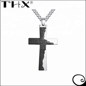 Accepter une commande personnalisée en acier inoxydable hommes croix Ip tablette prière en anglais pendentif collier comprend 24 gourmette chaîne - Product Image 2