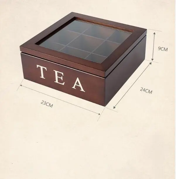 Cam kapaklı kahverengi renk çam ahşap çay kutusu