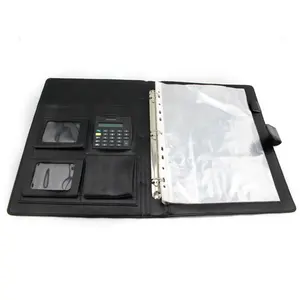 Simple cover design pu file folders a4 size organizer calculator portfolio with clear pockets sleeves