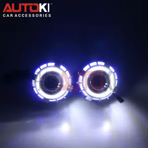 Autoki 3 "ledクリスタルダブルエンジェルアイhidキセノンプロジェクターレンズライトヘッドライトバイキセノンレンズ