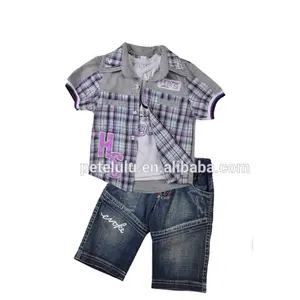 China Kids Boy Woven Fabric Denim Jean Buttons Shirt Clothing Set