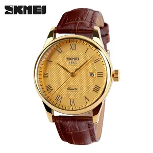 Skmei Merk 9058 Luxe Quartz Klassieke Liefhebbers Horloge Fashion Casual Horloges 30 M Waterdichte Lederen Riem Voor Mannen Vrouwen Horloge