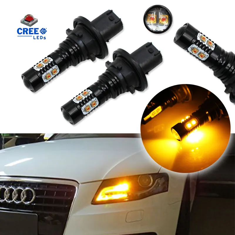 Amber Yellow Error Free PH24WY SPH24 12272 CRE'E LED Bulbs For Audi Cadillac GMC Porsche,etc For Front Turn Signal Lights.12V